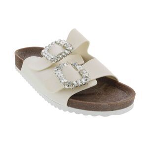 Ventutto White Crystal Embellished Comfort Sandals
